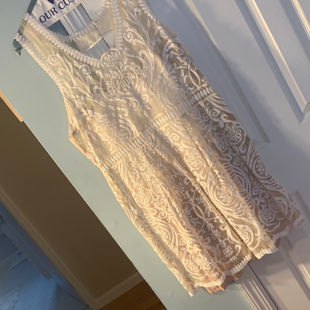 Intricate cream White Embroidered Dress. With liner size 14